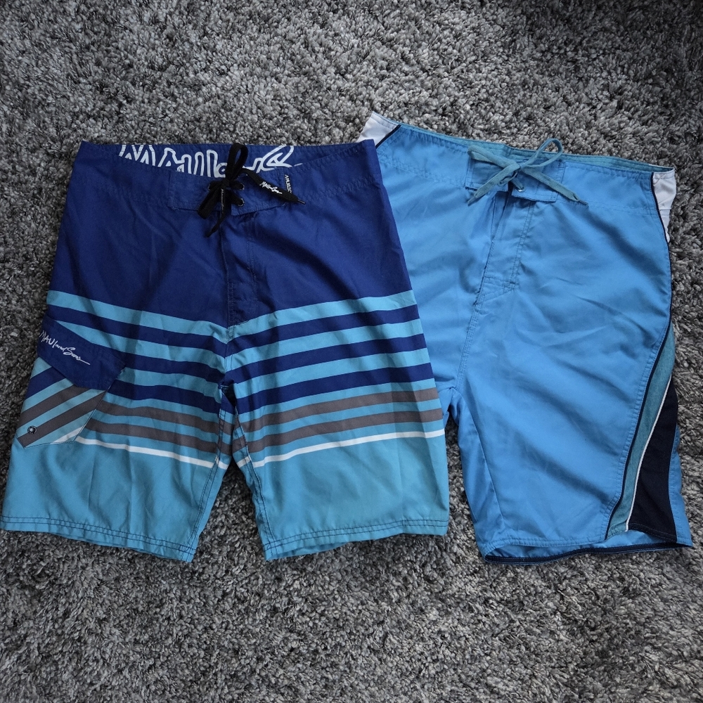 Mens Maui and Sons Blue Board Shorts Swimsuit Trunks Size 32